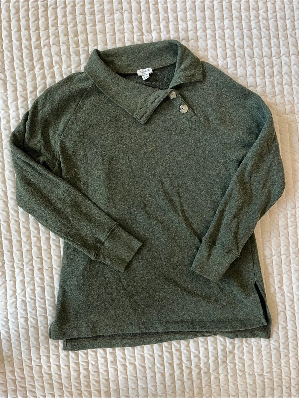 J. Crew Olive Green Button-Collar Turtleneck Sweater